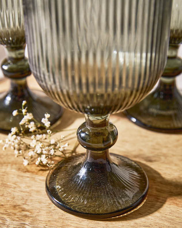 Wine Glasses Set of 6 - Palermo Grey Ribbed Wine Goblet