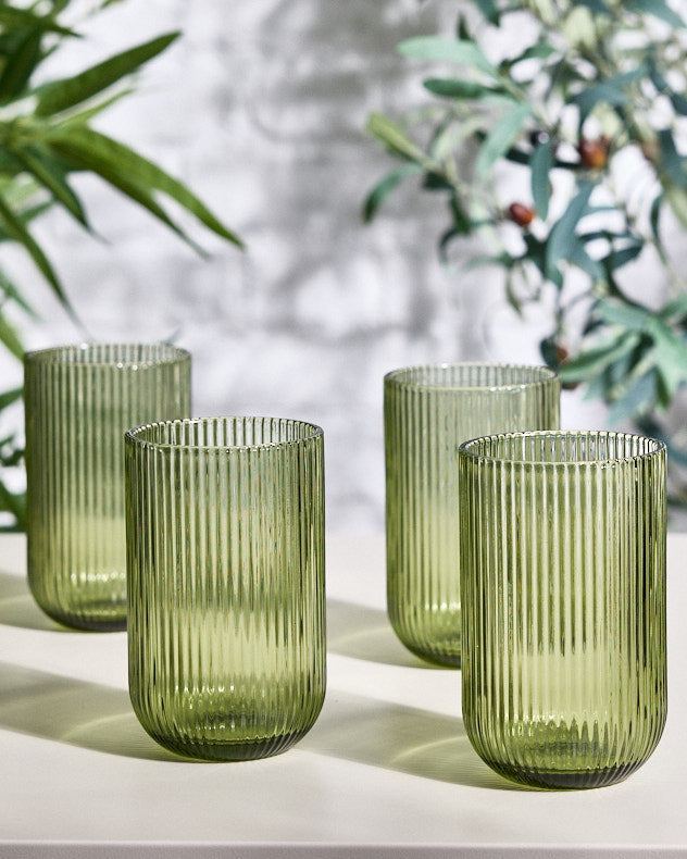 Palermo Green Ribbed Highball Tumbler