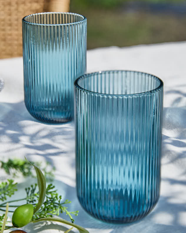 Palermo Blue Ribbed Highball Tumbler