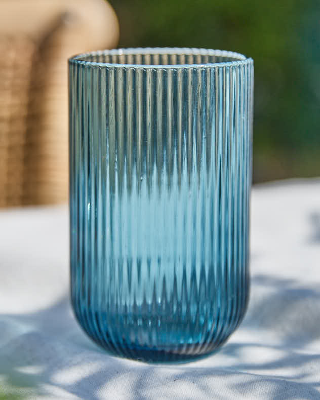 Palermo Blue Ribbed Highball Tumbler