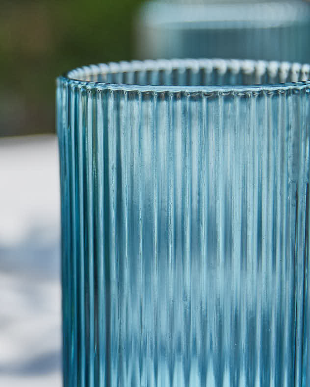 Palermo Blue Ribbed Highball Tumbler