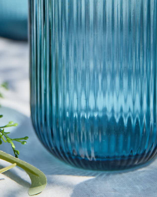Palermo Blue Ribbed Highball Tumbler
