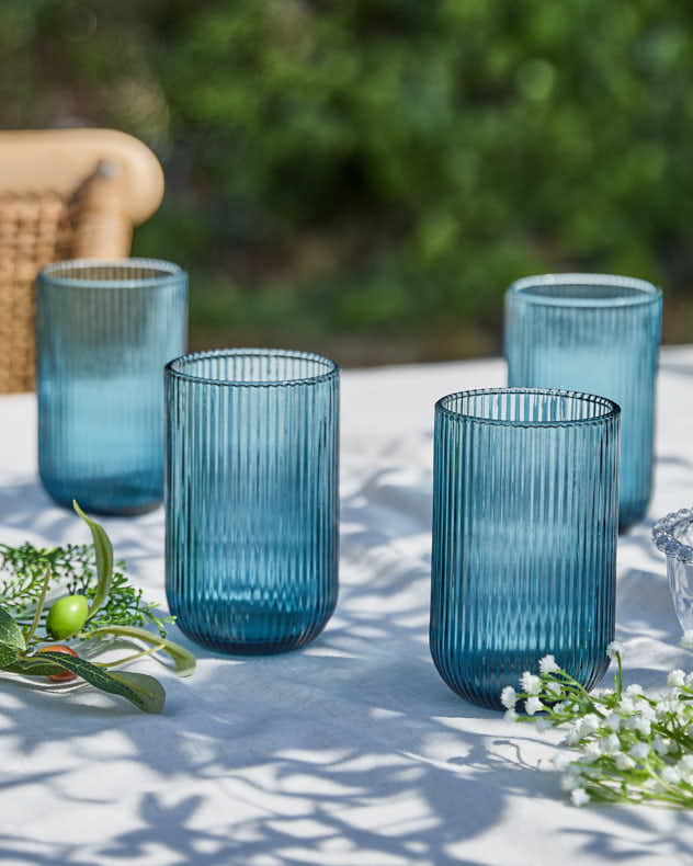 Palermo Blue Ribbed Highball Tumbler