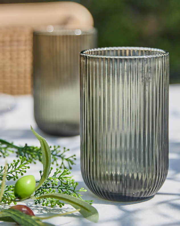 Wine Glasses Set of 4 - Palermo Grey Ribbed Highball Tumbler