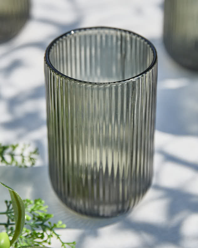 Wine Glasses Set of 2 - Palermo Grey Ribbed Highball Tumbler