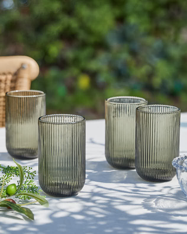 Single Grey Glass Wine Glasses - Palermo Grey Ribbed Highball Tumbler