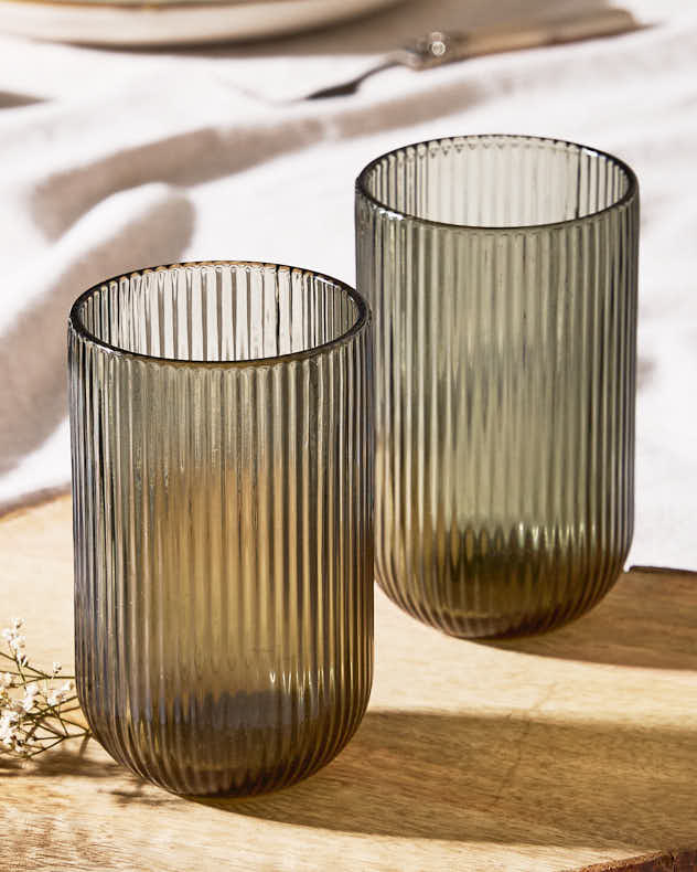 Palermo Grey Ribbed Highball Tumbler