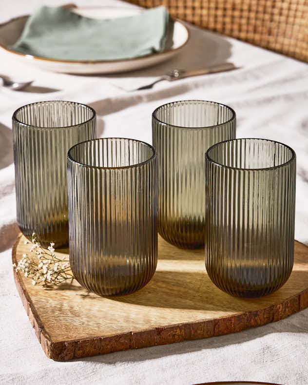 Palermo Grey Ribbed Highball Tumbler