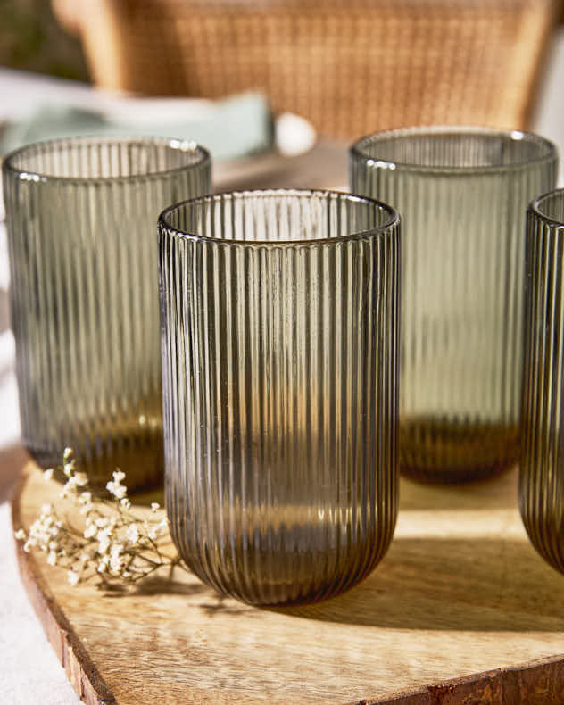 Palermo Grey Ribbed Highball Tumbler