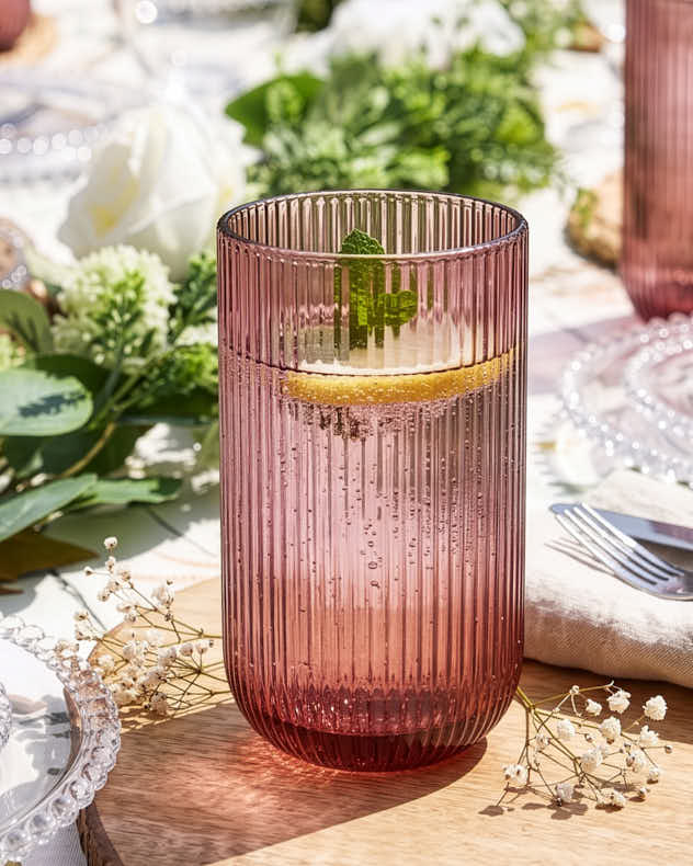 Wine Glasses - Palermo Pink Ribbed Highball Tumbler