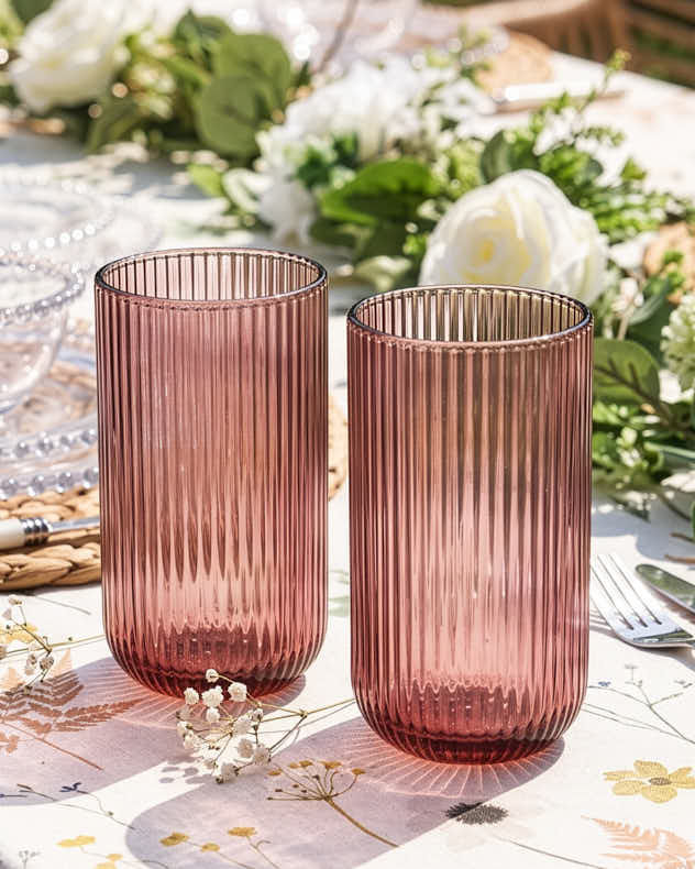 Wine Glasses - Palermo Pink Ribbed Highball Tumbler