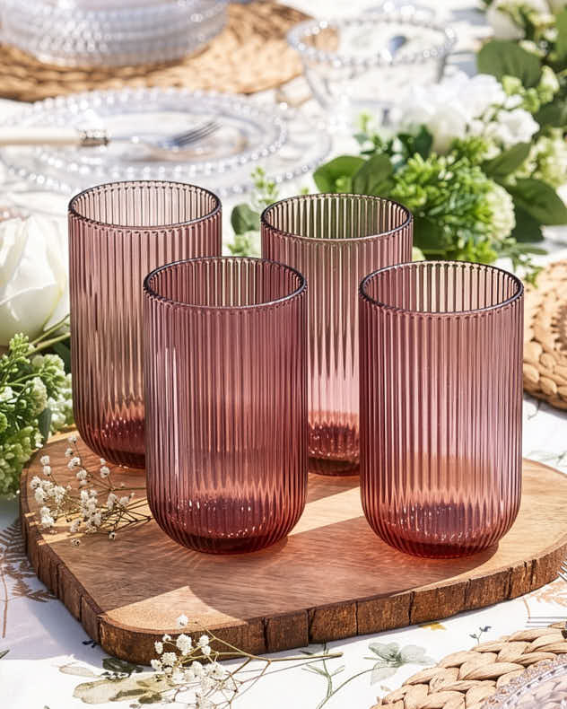 Wine Glasses - Palermo Pink Ribbed Highball Tumbler