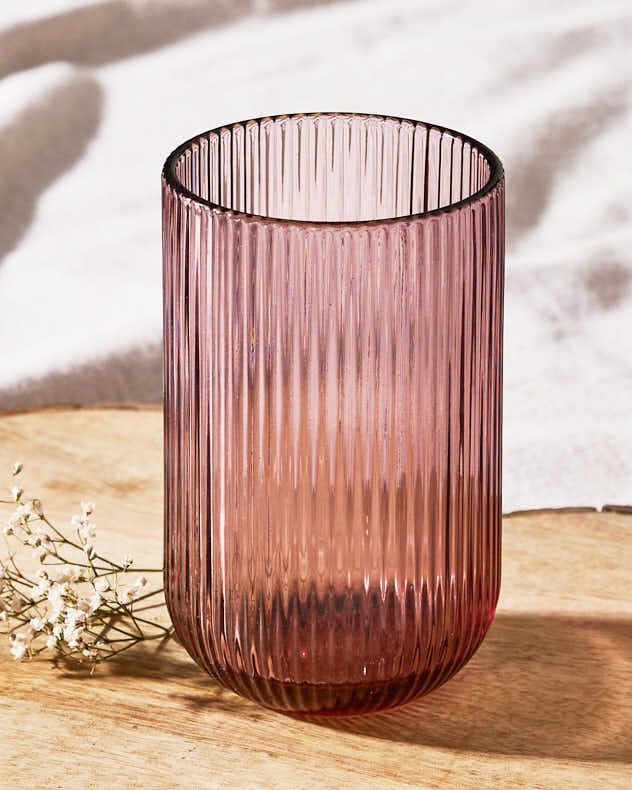 Wine Glasses Set of 2 - Palermo Pink Ribbed Highball Tumbler