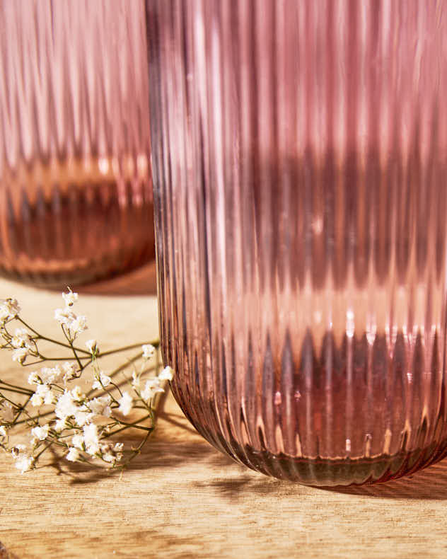 Wine Glasses Set of 8 - Palermo Pink Ribbed Highball Tumbler
