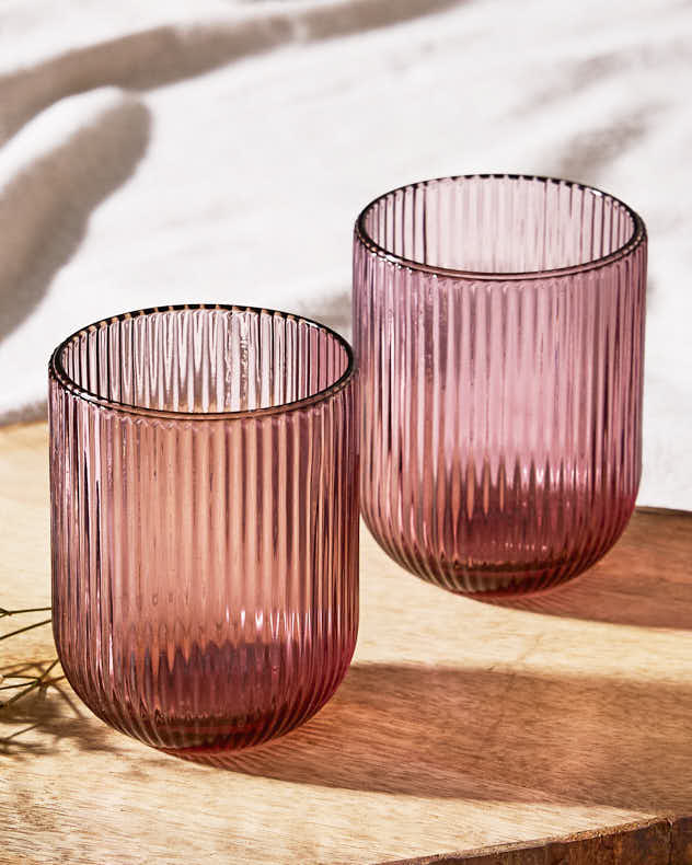 Palermo Pink Ribbed Tumbler Glass