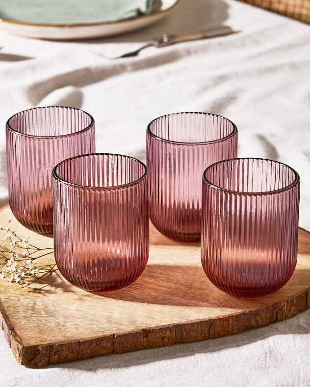 Palermo Pink Ribbed Tumbler Glass