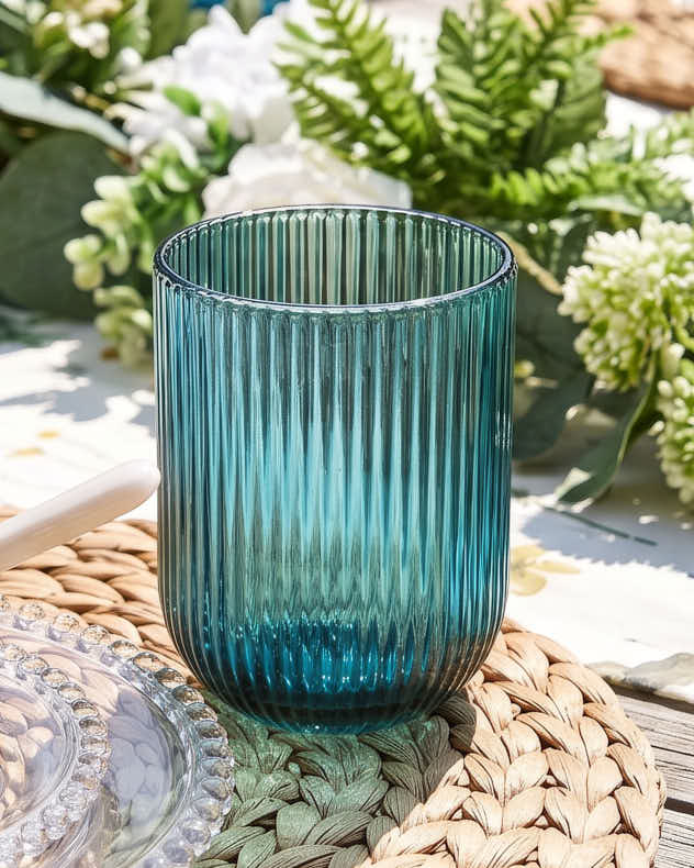 Wine Glasses - Palermo Blue Ribbed Tumbler Glass