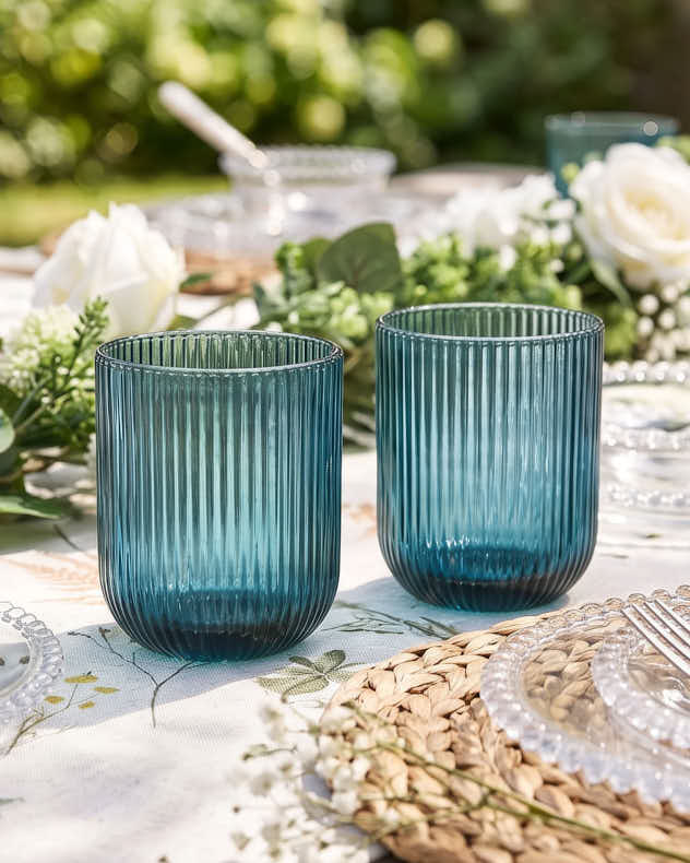 Wine Glasses - Palermo Blue Ribbed Tumbler Glass
