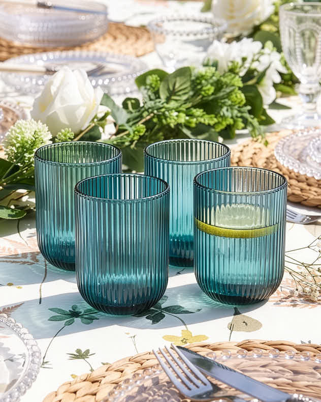 Wine Glasses - Palermo Blue Ribbed Tumbler Glass
