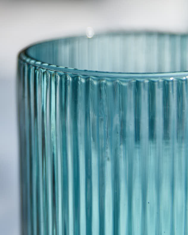 Wine Glasses Set of 2 - Palermo Blue Ribbed Tumbler Glass