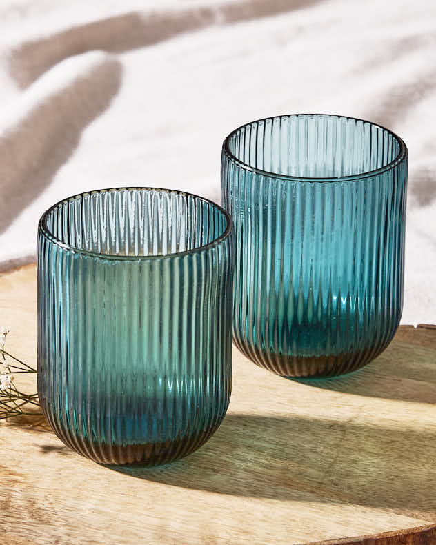 Palermo Blue Ribbed Tumbler Glass