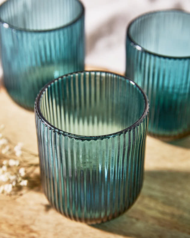 Palermo Blue Ribbed Tumbler Glass