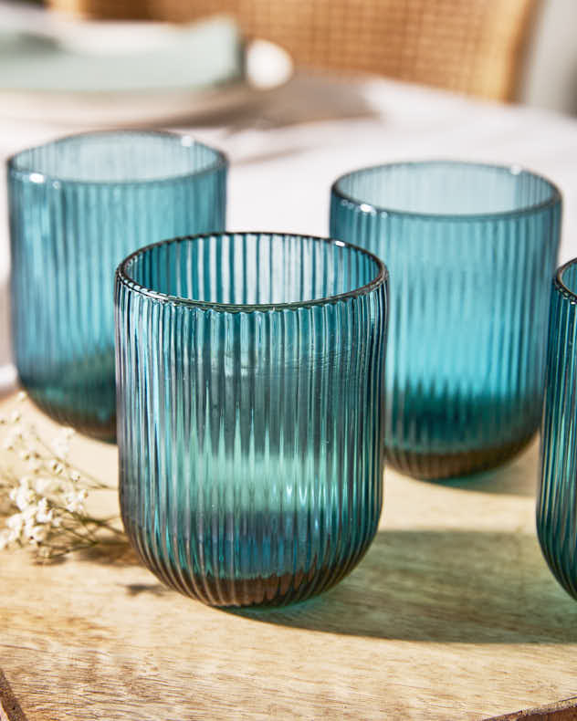 Palermo Blue Ribbed Tumbler Glass