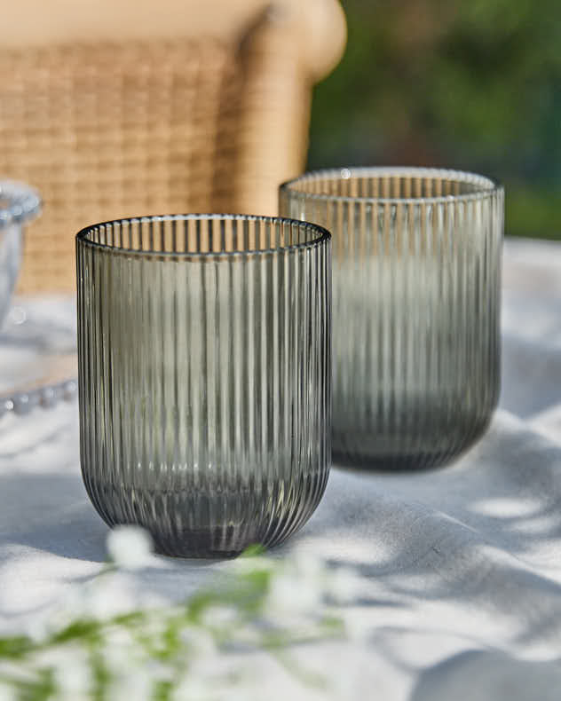 Palermo Grey Ribbed Tumbler Glass