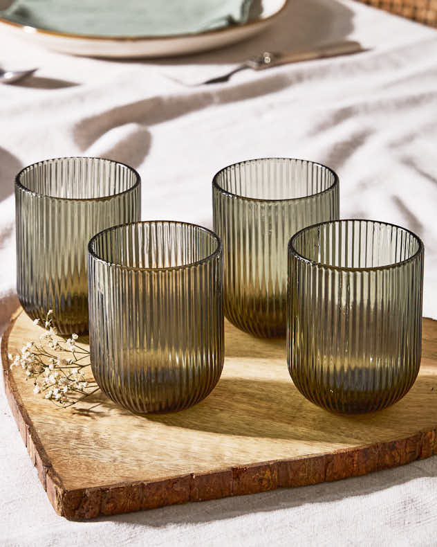 Palermo Grey Ribbed Tumbler Glass