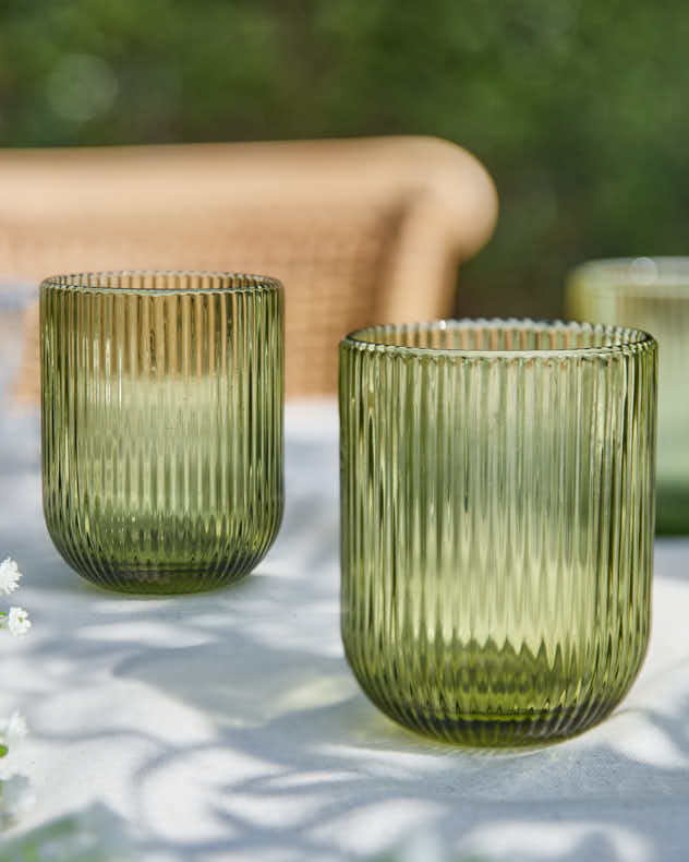 Palermo Green Ribbed Tumbler Glass