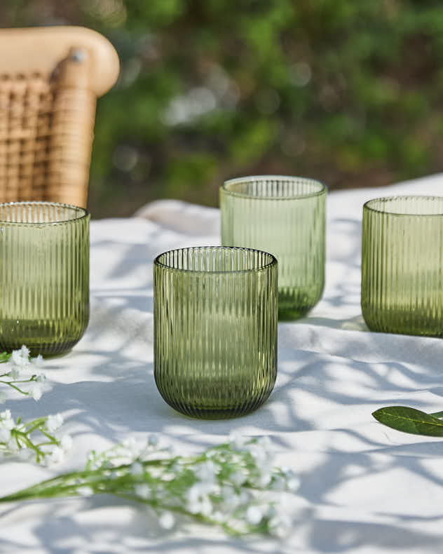 Palermo Green Ribbed Tumbler Glass