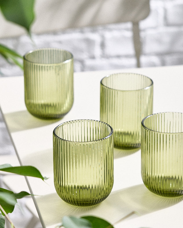 Palermo Green Ribbed Tumbler Glass