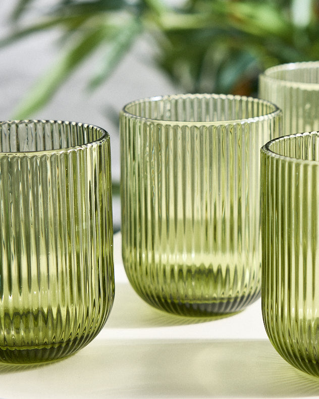 Palermo Green Ribbed Tumbler Glass