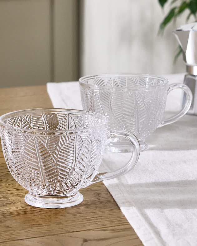 Mugs &amp; Coffee Cups Set of 8 - Feuille Embossed Footed Mug