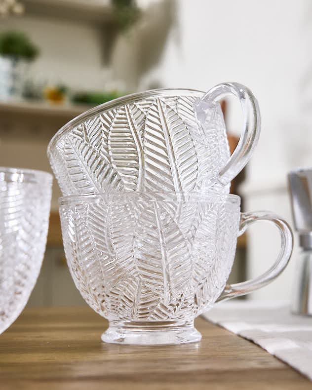 Mugs &amp; Coffee Cups Set of 4 - Feuille Embossed Footed Mug