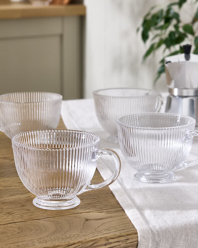 Single Clear Glass Mugs &amp; Coffee Cups - Palermo Embossed Footed Mug