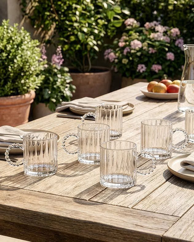 Mugs & Coffee Cups Set of 4 - Bella Perle Ribbed Glass Mug