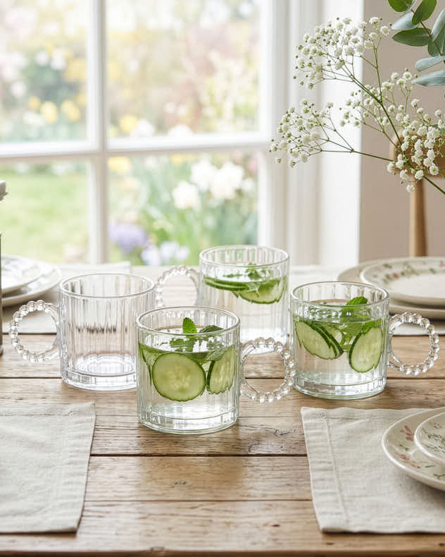 Mugs &amp; Coffee Cups Set of 2 - Bella Perle Ribbed Glass Mug