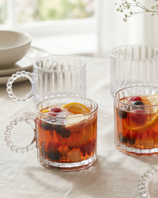Mugs &amp; Coffee Cups Set of 6 - Bella Perle Ribbed Glass Mug