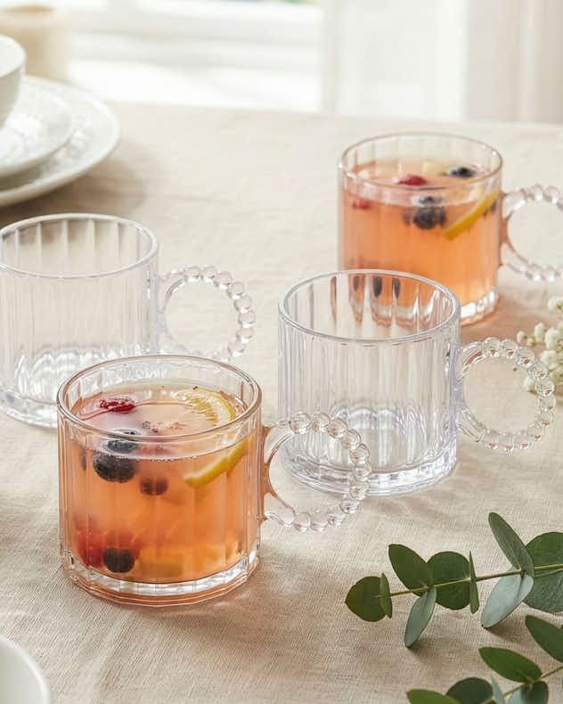 Single Clear Glass Mugs & Coffee Cups - Bella Perle Ribbed Glass Mug