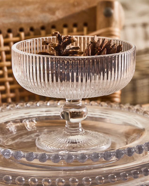 Dorata Ribbed Glass Footed Bowl