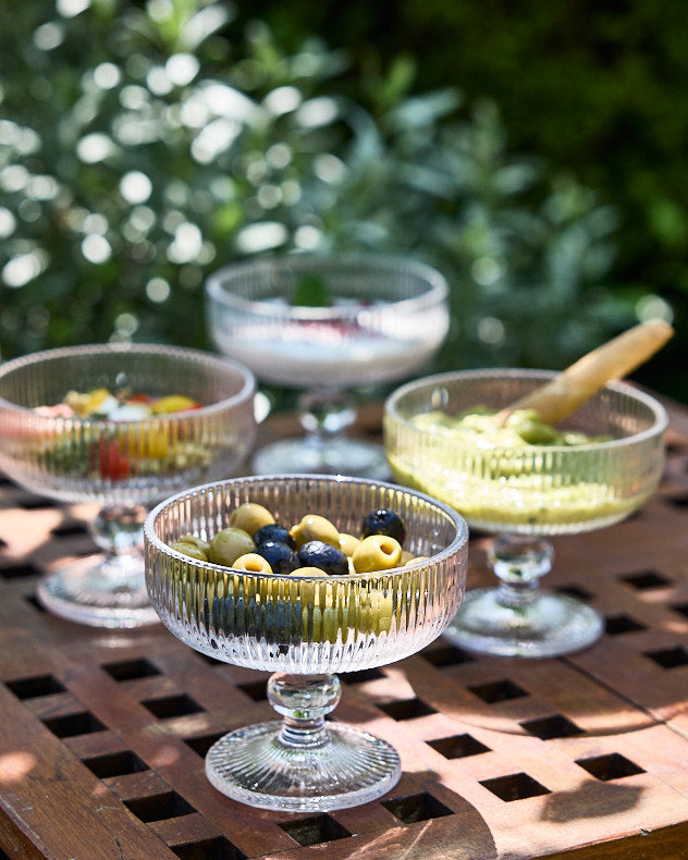 Bowls Set of 2 - Dorata Ribbed Glass Footed Bowl