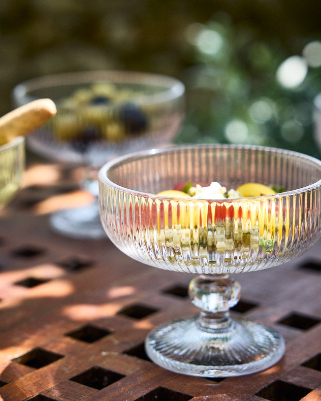 Single Clear Glass Bowls - Dorata Ribbed Glass Footed Bowl