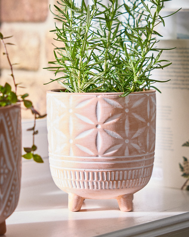 Floral Terracotta Footed Plant Pot