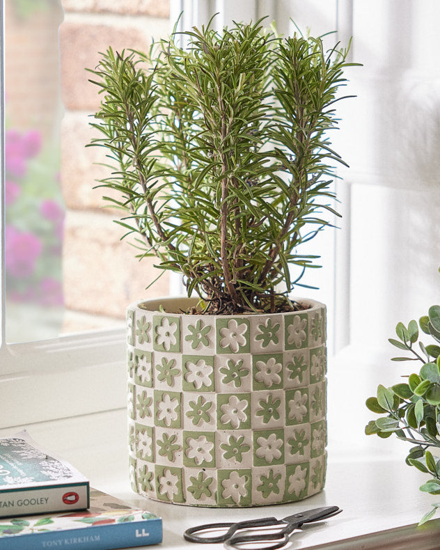 Green Floral Checkerboard Planters