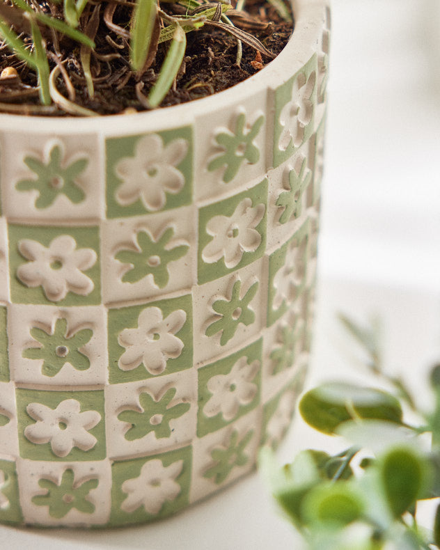 Green Floral Checkerboard Planters
