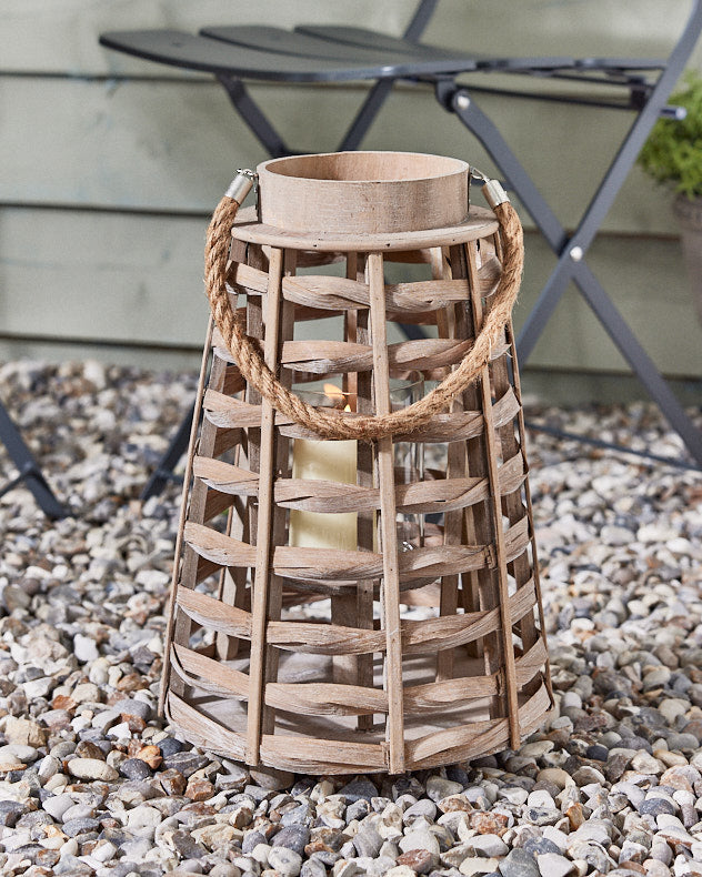 Brown &amp; Natural Bamboo &amp; Glass Lanterns - Durban Conical Bamboo Lantern