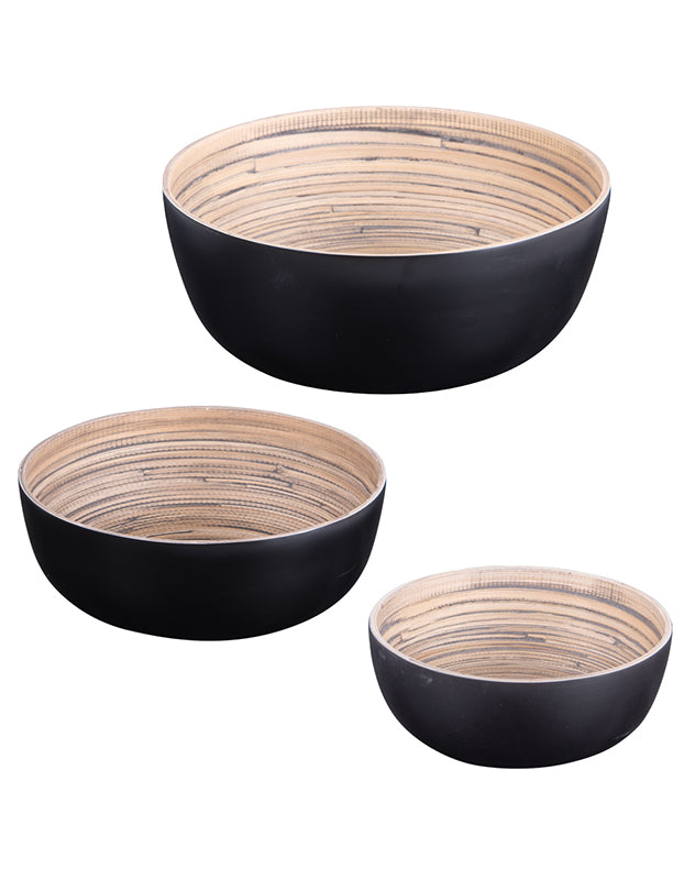 Bansa Black Set of 3 Bamboo Bowls