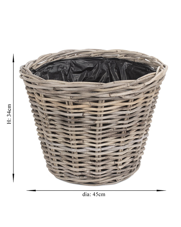 Tapered Rattan Planter Basket with Lining