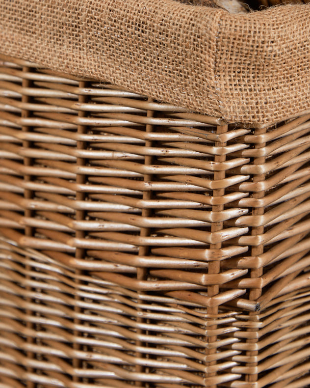 Rectangular Wicker Storage Basket with Hessian Lining